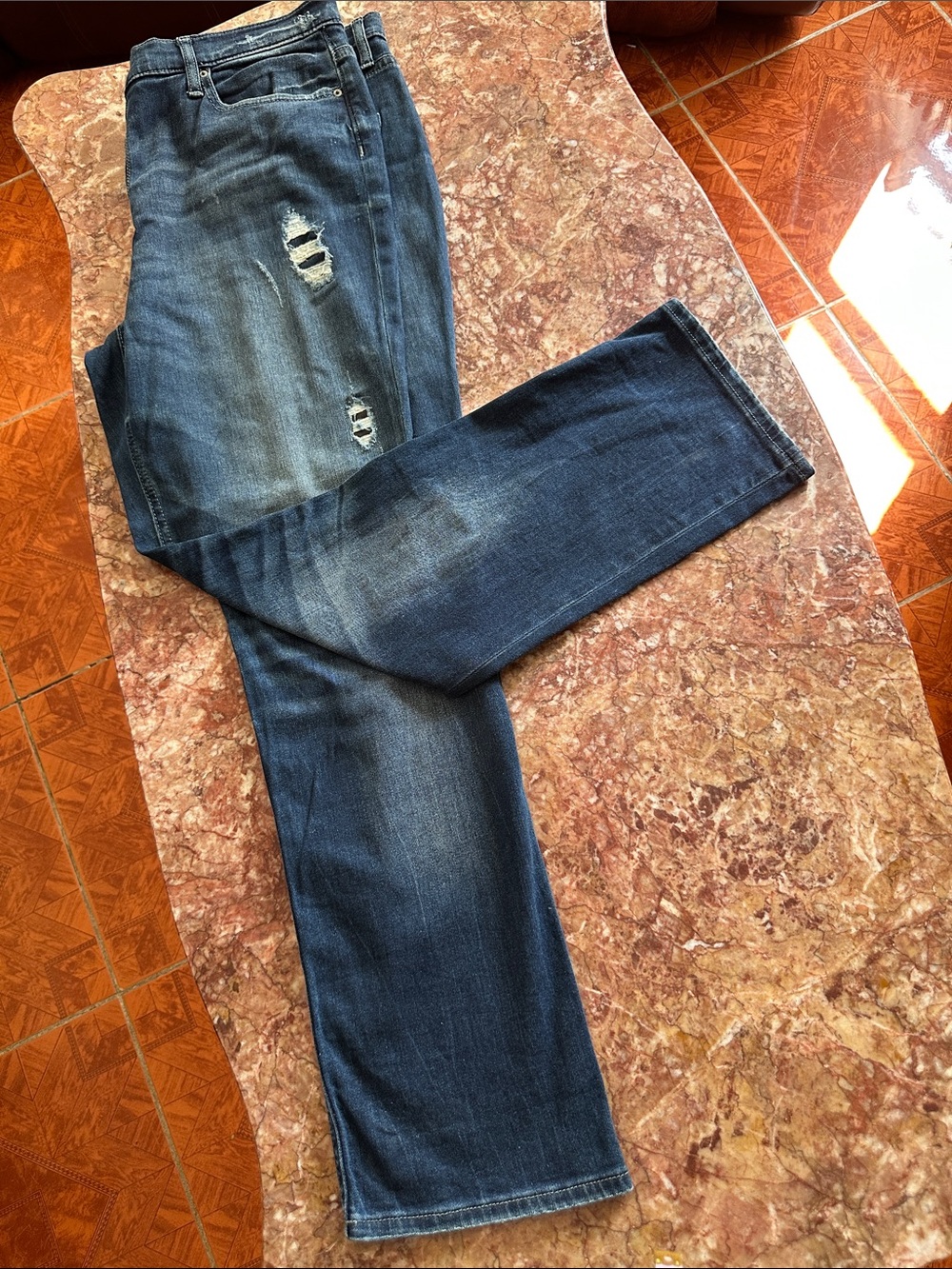 Dkny Women’s Distressed Dark Blue Straight Jeans - Picture 7 of 15